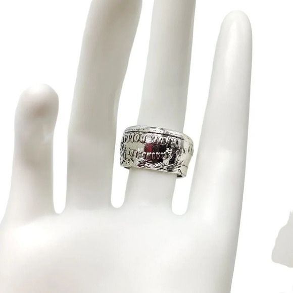 United States Of America Trade Dollar Ring Costume Silver Tone Size 8 - Picture 3 of 6